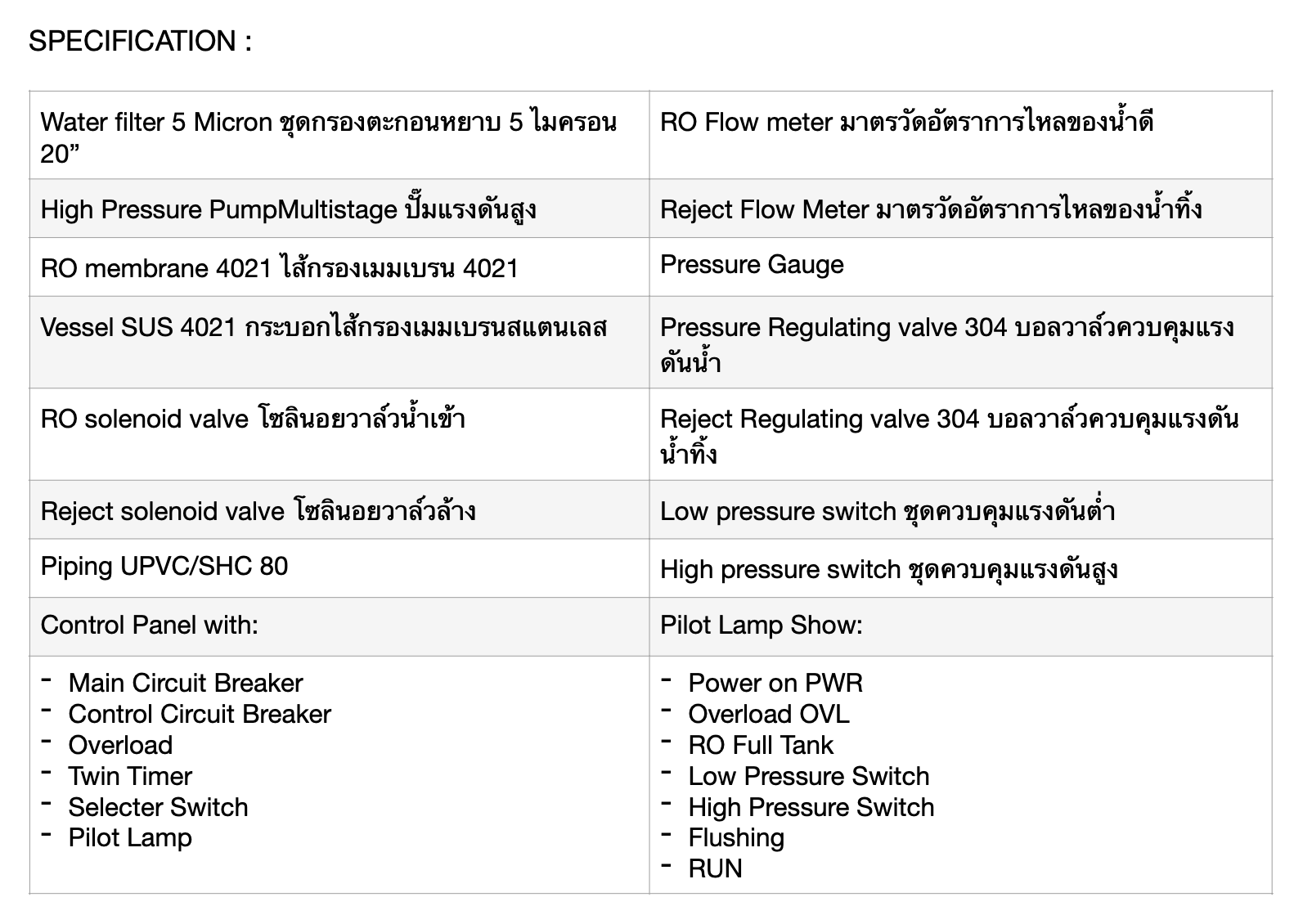 RO 3000 ลิตรต่อวัน สเปค